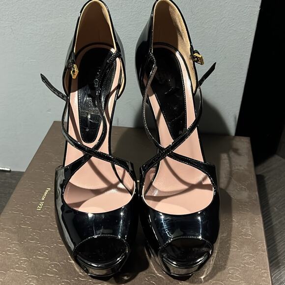 Gucci Black Patent Leather Vernice Crystal/Napa Charlott Nero Size 38 / 8 - Picture 3 of 10